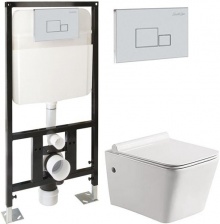 Комплект SantiLine SL-5004 + SL-01 безободковый унитаз, с микролифтом+ система инсталляции с кнопкой смыва