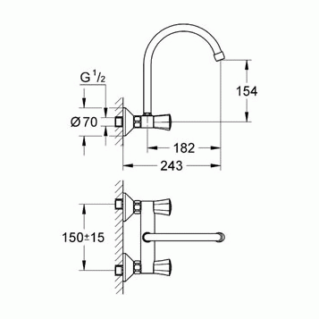 Смеситель для кухонной мойки Grohe Costa L, настенный с высоким изливом фото 2