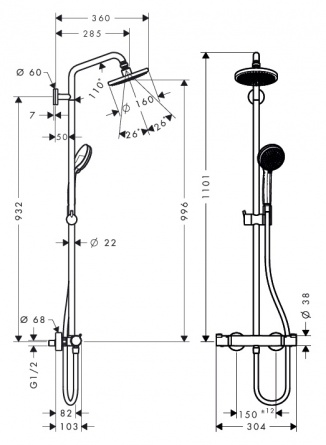 Душевая стойка Hansgrohe Croma 160 Showerpipe фото 2