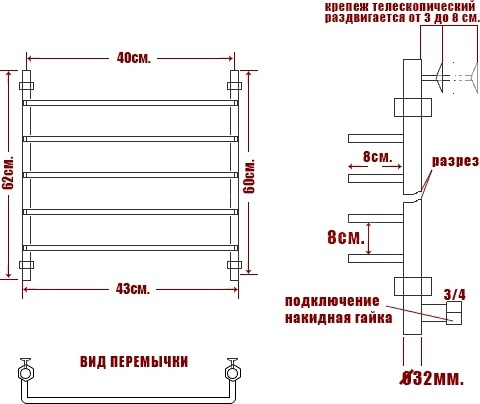 Полотенцесушитель водяной Ника Quadro Л90 60/40-5 фото 4