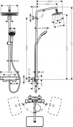 Душевая стойка Hansgrohe Croma 27630000 для душа, с термостатом фото 6