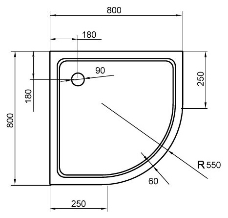 Поддон для душа Cezares Tray R550, радиальный 80, акриловый фото 4