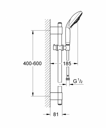 Душевой гарнитур Grohe Rainshower 130 (ручной душ, штанга 600 мм, шланг 1750 мм) фото 2