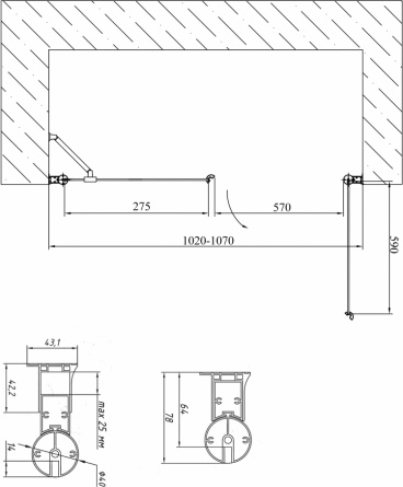 Душевая дверь в нишу Vegas Glass EP-F-2 0105 05 05 R стекло бронза, 105 фото 6