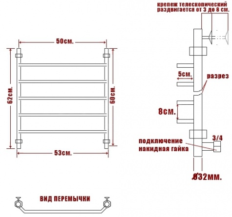 Полотенцесушитель водяной Ника Trapezium ЛТ 60/50-5 фото 4