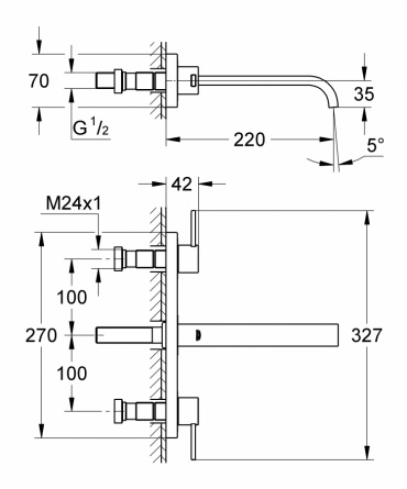 Смеситель для раковины GROHE Allure (верхняя монтажная часть, 3 отверстия) вынос 220 мм фото 2