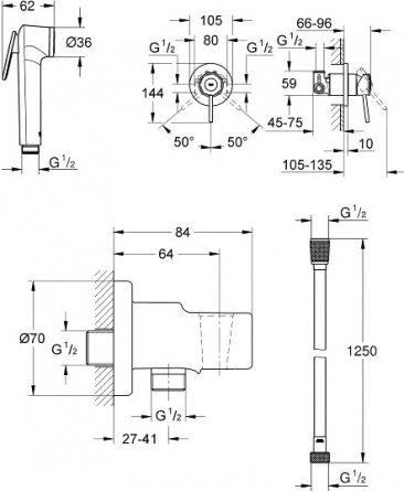 Комплект  Grohe Solido 39192000 подвесной унитаз + инсталляция + кнопка + Гигиенический душ Grohe BauClassic 124901 со смесителем фото 5