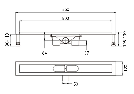 Душевой лоток RGW Shower Panels DA-FH 800 с решеткой и опорами фото 2