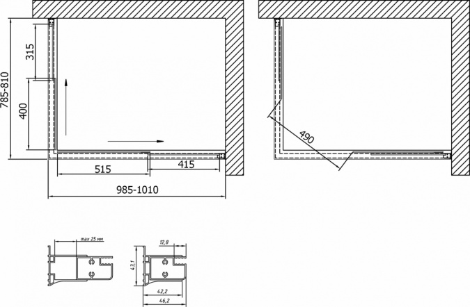 Душевой уголок Vegas Glass ZA-F 100*80 09 02 профиль золото, стекло шиншилла фото 6