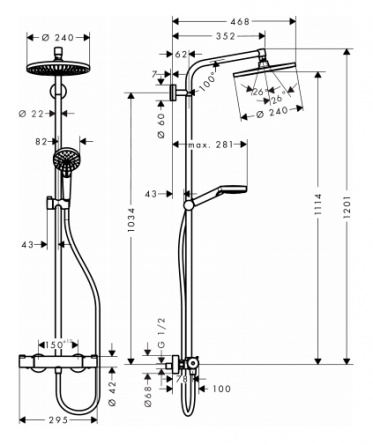 Душевая стойка Hansgrohe Crometta S 240 1jet Showerpipe EcoSmart 27268000 9 л фото 3