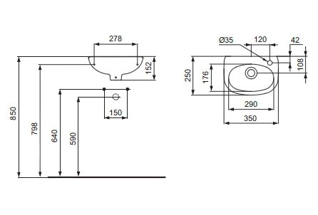 Рукомойник Ideal Standard Ecco  R (35 см) фото 2