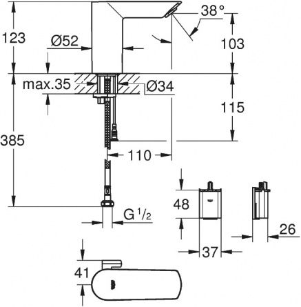 Смеситель Grohe Bau Cosmopolitan E 36451000 для раковины фото 8