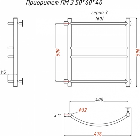 Полотенцесушитель водяной Тругор ЛЦ Приоритет ПМ 3 L 50x60x40 фото 2