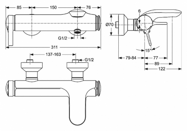 Смеситель для ванны Ideal Standard Melange фото 2