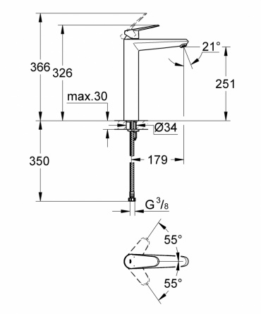 Смеситель для раковины Grohe Eurodisc Cosmopolitan, свободностоящий фото 2