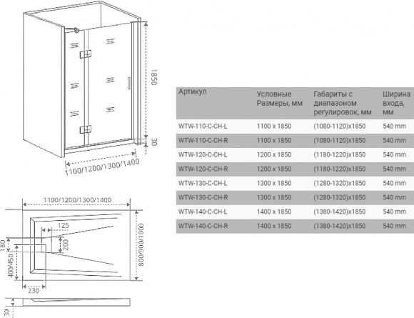 Душевая дверь в нишу Good Door Saturn WTW-140-C-CH-L фото 4