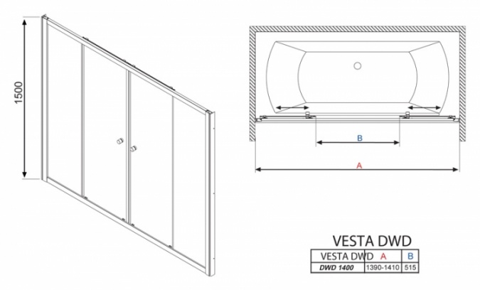 Шторка на ванну Radaway Vesta DWD 140 прозрачное стекло фото 6