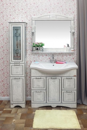 Мебель для ванной Sanflor Адель 100 белая, патина серебро фото 3