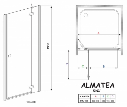 Душевая дверь в нишу Radaway Almatea DWJ 90 прозрачное стекло R фото 4