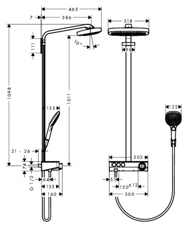 Душевая стойка Hansgrohe Raindance Select E 300 3jet  Showerpipe фото 3