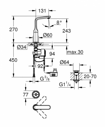 Смеситель для раковины Grohe Veris F-digital с донным клапаном фото 2