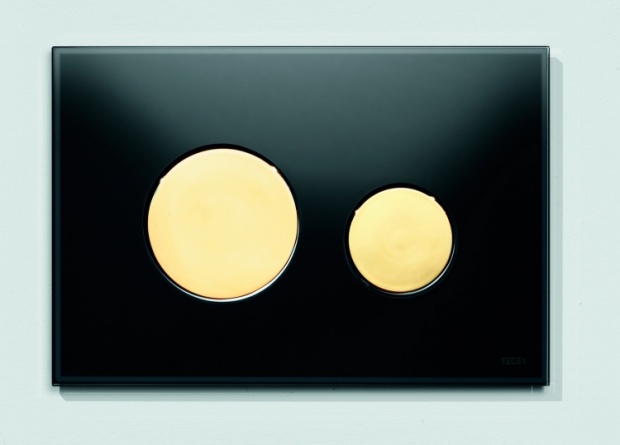 Кнопка смыва Tece Loop  черное стекло, кнопка золото фото 2