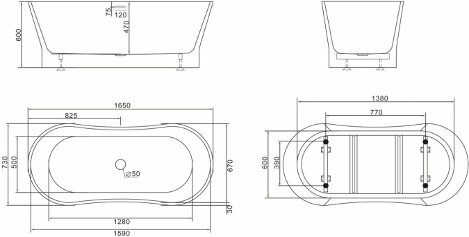 Акриловая ванна BelBagno BB406-1650-730 фото 4