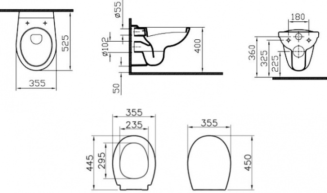 Комплект VitrA Uno 9773B003-7206 подвесной унитаз + инсталляция + кнопка фото 6