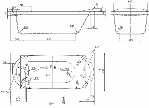 Акриловая ванна Aquatika Аквастандарт Юниор Basic 150x70 cм фото 3