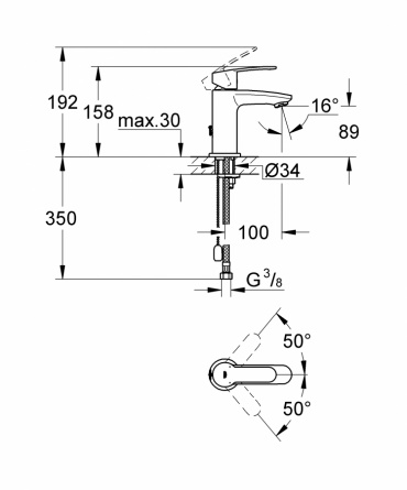 Смеситель для раковины Grohe Eurostyle Cosmopolitan с цепочкой, уменьшенный фото 2