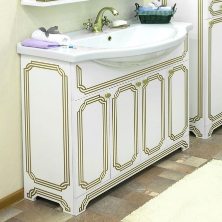 Мебель для ванной Sanflor Каир 100 белая, золотая патина фото 2