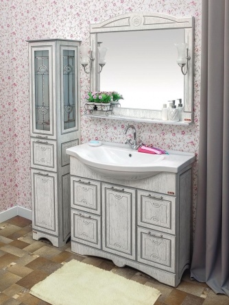 Мебель для ванной Sanflor Адель 100 белая, патина серебро фото 4