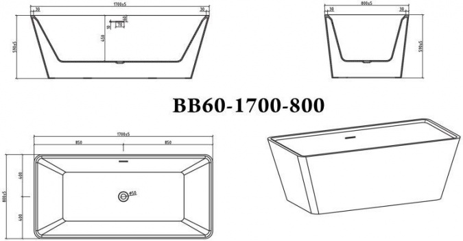 Акриловая ванна BelBagno BB60-1700-800 фото 5