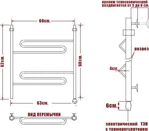 Полотенцесушитель электрический Ника Curve ЛZ 60/60-2 L фото 3