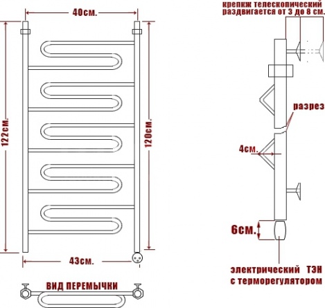 Полотенцесушитель электрический Ника Curve ЛZ 120/40-5 фото 3