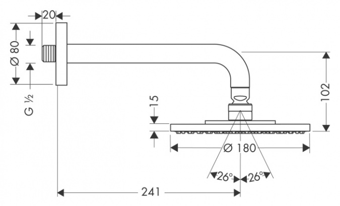 Верхний душ Hansgrohe Raindance S 180 1 jet фото 2