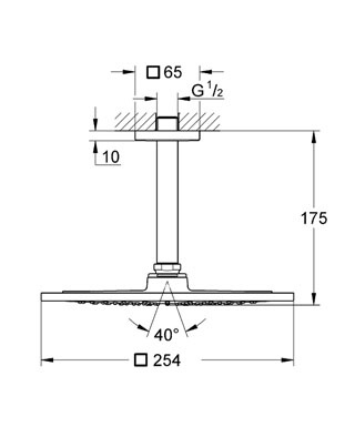 Верхний душ Grohe Rainshower F-series, 254х254 мм, потолочный кронштейн фото 2