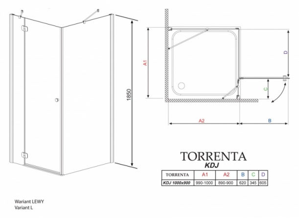 Душевой уголок Radaway Torrenta KDJ 100x90 прозрачное стекло L фото 4