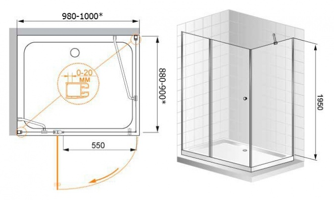 Душевой уголок Cezares Elena AH1 90/100 P Cr L фото 6