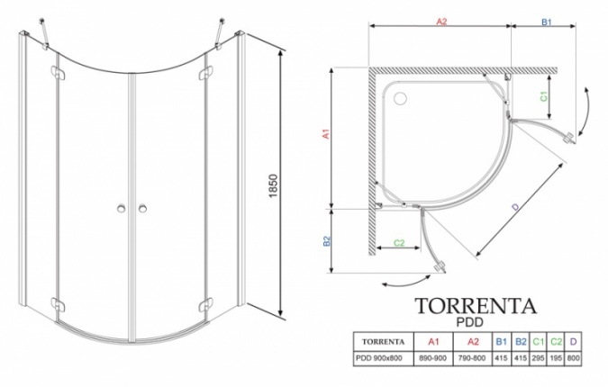 Душевой уголок Radaway Torrenta PDD/E 90x80 прозрачное стекло фото 4