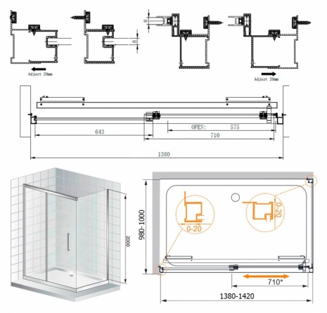 Душевой уголок Cezares Lux soft AH1 140/100 C Cr фото 8