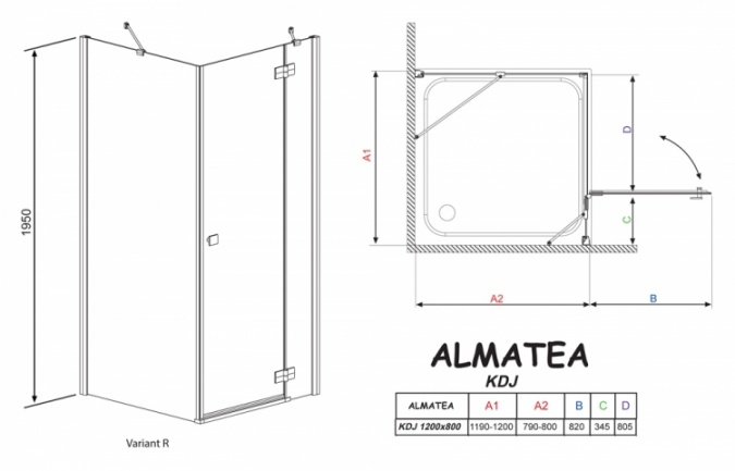 Душевой уголок Radaway Almatea KDJ 120x80 стекло графит R фото 4