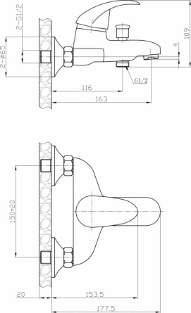 Смеситель Agger Proud A0810000 для ванны с душем фото 2