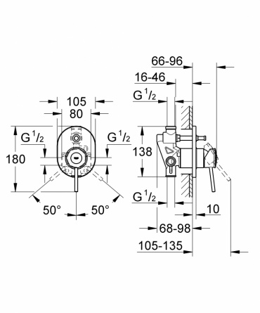 Смеситель для ванны GROHE BauClassic (со встраиваемым механизмом) фото 2