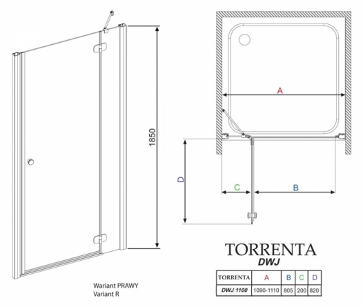 Душевая дверь в нишу Radaway Torrenta DWJ 110 прозрачное стекло R фото 4