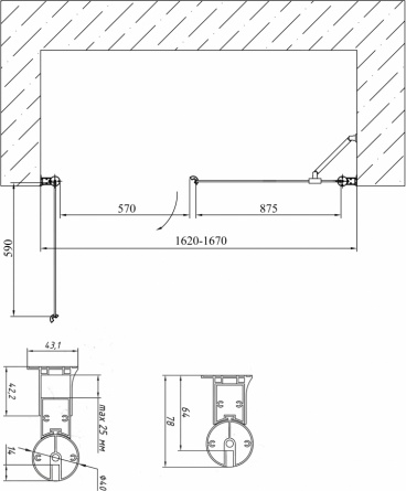 Душевая дверь в нишу Vegas Glass EP-F-2 0165 01 10 L стекло сатин, 165 фото 6