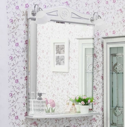 Зеркало Sanflor Адель 65 белое, патина серебро фото 1