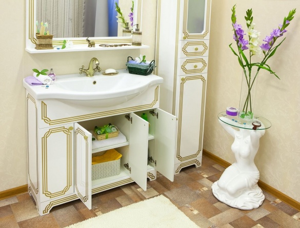 Мебель для ванной Sanflor Каир 100 белая, золотая патина фото 3