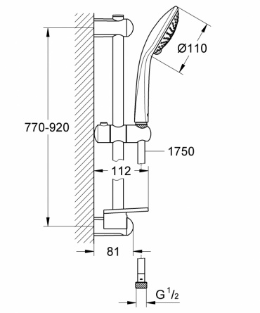 Душевой гарнитур Grohe Euphoria (ручной душ, штанга 900 мм, шланг 1750 мм) фото 2