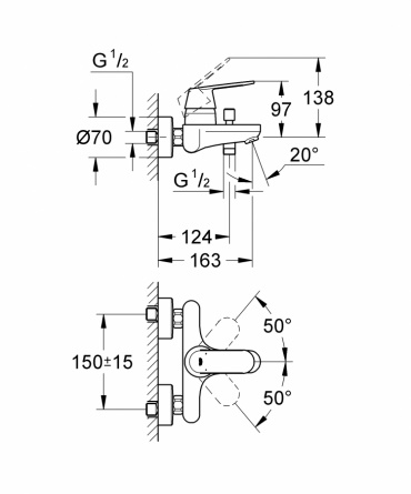 Смеситель для ванны Grohe Eurosmart Cosmopolitan фото 2